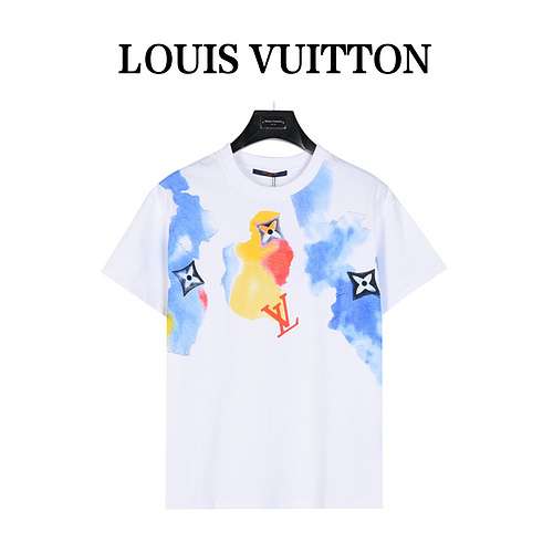 T-shirt a maniche corte con graffiti ad acquerello di LV Louis Vuitton