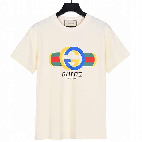 T-shirt a maniche corte stampata con doppio anello di GC Gucci 24ss