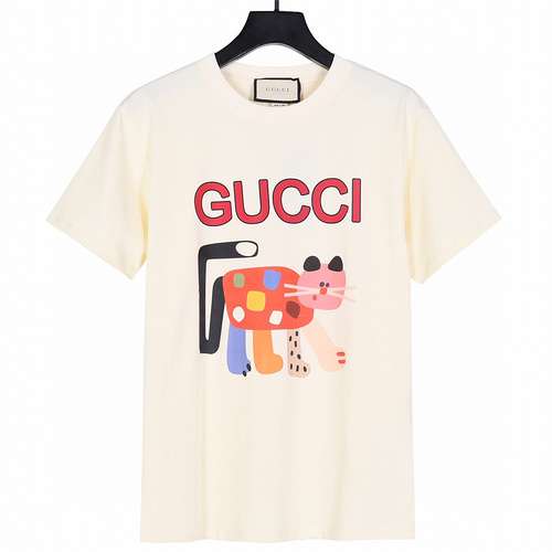 GC Gucci 24ss nuova maglietta a maniche corte con stampa cartoon di gatti fata