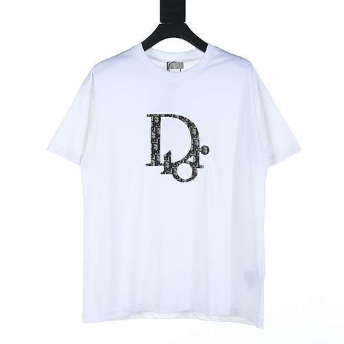 T-shirt a maniche corte ricamata con patch di fiori antichi Dior CD