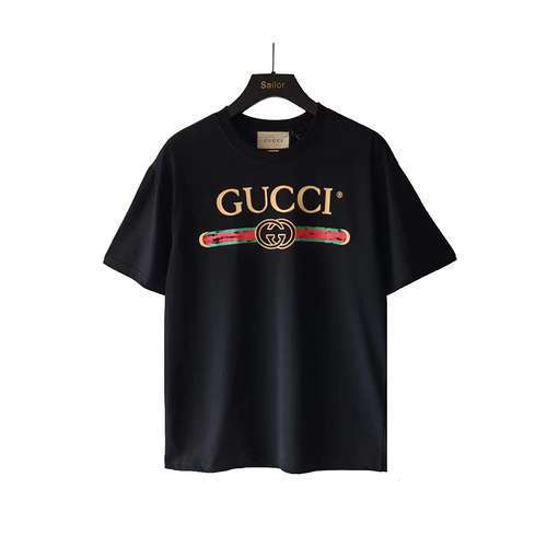 Tshirt a maniche corte con collo rotondo e logo GC Gucci Distressed Belt