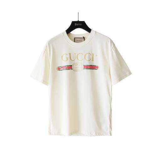 Tshirt a maniche corte con collo rotondo e logo GC Gucci Distressed Belt