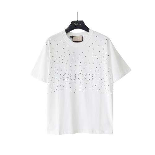 Tshirt a maniche corte con lettera fiocco di neve GCGucci 24SS con diamanti caldi