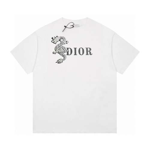 T-shirt a maniche corte in scala di drago riflettente tridimensionale CDDior 24ss Year of the Dragon