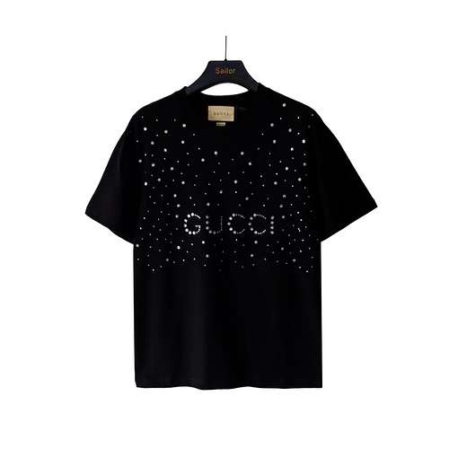 Tshirt a maniche corte con lettera fiocco di neve GCGucci 24SS con diamanti caldi