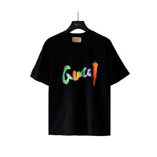 Maniche corte stampate con logo graffiti a colori GC Gucci 24ss