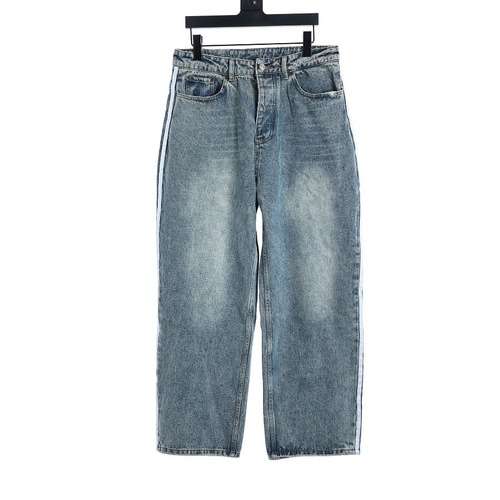 Versione top Jeans da spettacolo lavati con tre strisce con giunture BLCG e ADS di grandi dimensioni