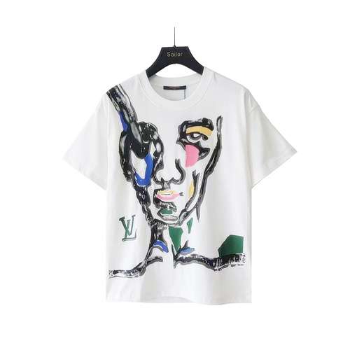 T-shirt a maniche corte con graffiti con logo dipinto a mano di LVLouis Vuitton