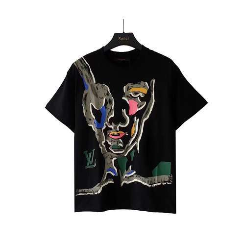 T-shirt a maniche corte con graffiti con logo dipinto a mano di LVLouis Vuitton