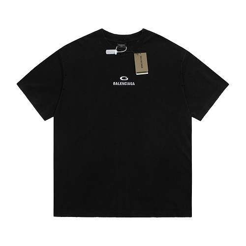 Top BLCG Balenciagas ultimo logo G ricamato con lettera invecchiata maniche corte nero