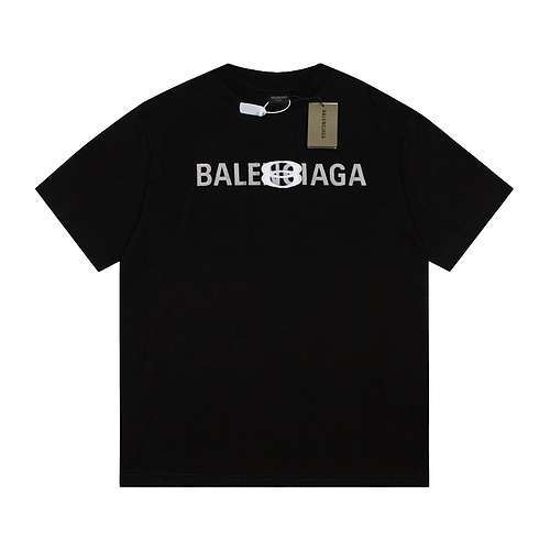 Top BLCG Balenciaga lettera doppio cerchio ricamata maniche corte nero