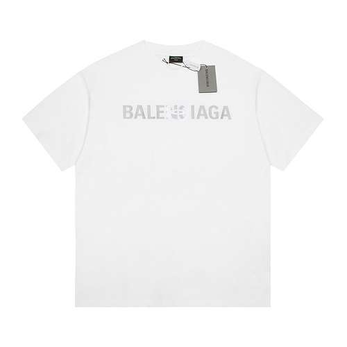 Top BLCG Balenciaga lettera doppio cerchio ricamata maniche corte bianco