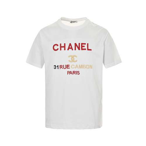 CHANEL Chanel Xiaoxiang lettera rossa ricamata con slogan maniche corte