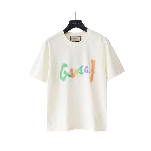 Maniche corte stampate con logo graffiti a colori GC Gucci 24ss