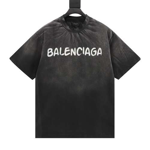 BLCG24ss T-shirt a maniche corte con graffiti con doppia B grande, lavato, vecchio, danneggiato, del