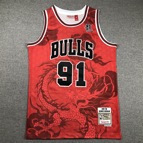 24th Season Year of the Dragon Commemorative Edition Bulls No. 91 Rodman Red