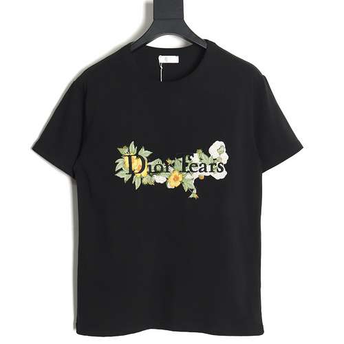 Tshirt a maniche corte con scritta floreale ricamata CD Dior 24SS