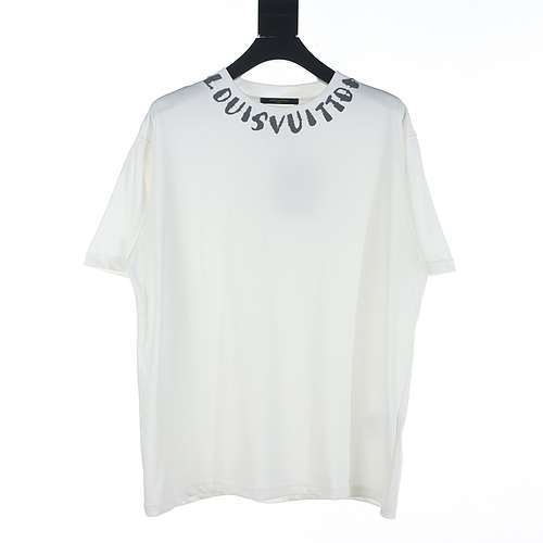 T-shirt a maniche corte con stampa offset con logo a catena con colletto LV