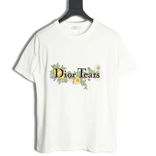 Tshirt a maniche corte con scritta floreale ricamata CD Dior 24SS