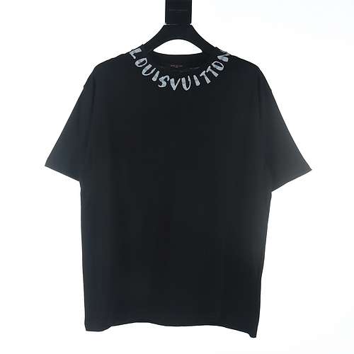 T-shirt a maniche corte con stampa offset con logo a catena con colletto LV