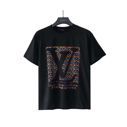 T-shirt a maniche corte con stampa di lettere presbiopia arcobaleno modello strumento LV Louis Denwe