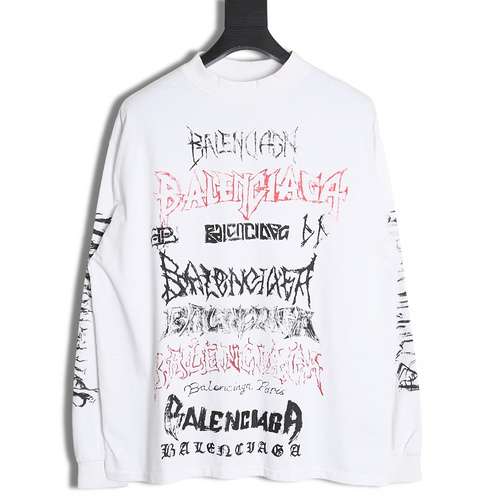 T-shirt a maniche lunghe BLCG Balenciaga 24SS Anno del Drago con lettere stampate all-over in edizio