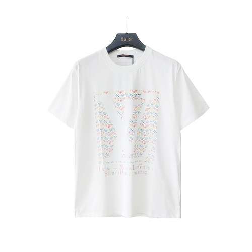 T-shirt a maniche corte con stampa di lettere presbiopia arcobaleno modello strumento LV Louis Denwe