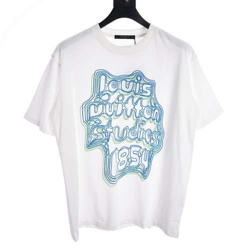 T-shirt a maniche corte con stampa al neon con curva geometrica LV