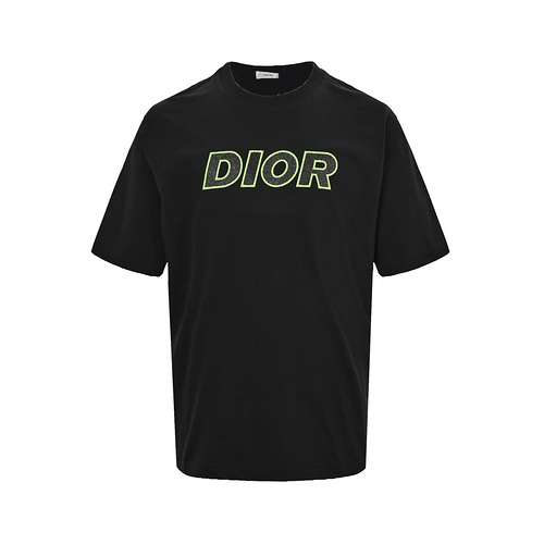 Maniche corte ricamate con lettera verde fluorescente CDDior 24ss