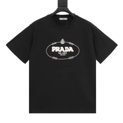 PRDPrada 24ss maglietta a maniche corte con logo ricamato con lettera