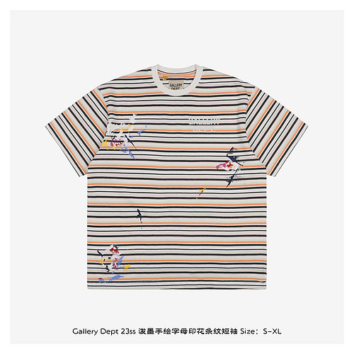 GD 23ss splash-ink hand-painted lettering printed striped short sleeves