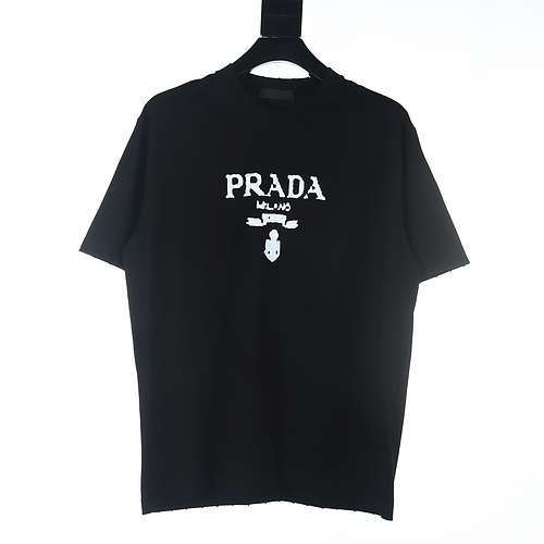 T-shirt a maniche corte effetto lavato con stampa della lettera Prada PRD