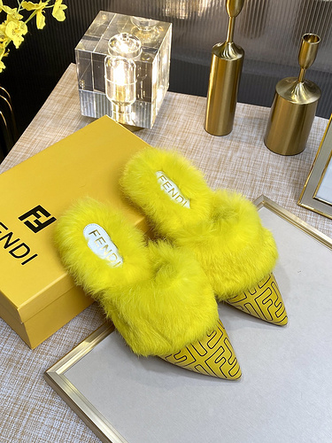 FENDI Fendi genuine pickup rabbit fur pointed-toe slippers Size: 35-41 (41 customized) Q62YS23