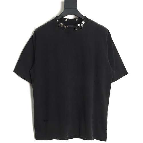 Tshirt BLCG Balenciaga 23FW con fibbia in ferro e metallo lavato a maniche corte effetto vissuto