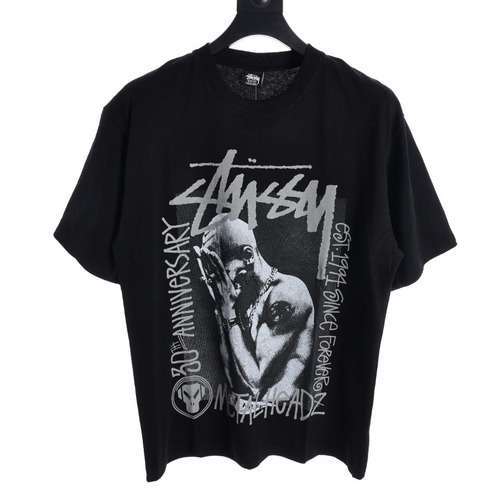 Maniche corte stampate con scritte riflettenti a carattere STUSSY rock