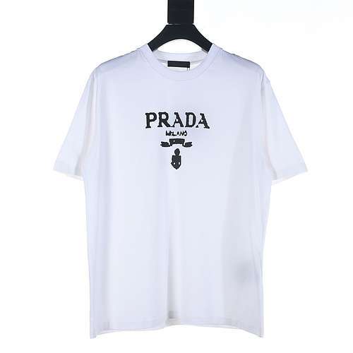 T-shirt a maniche corte effetto lavato con stampa della lettera Prada PRD