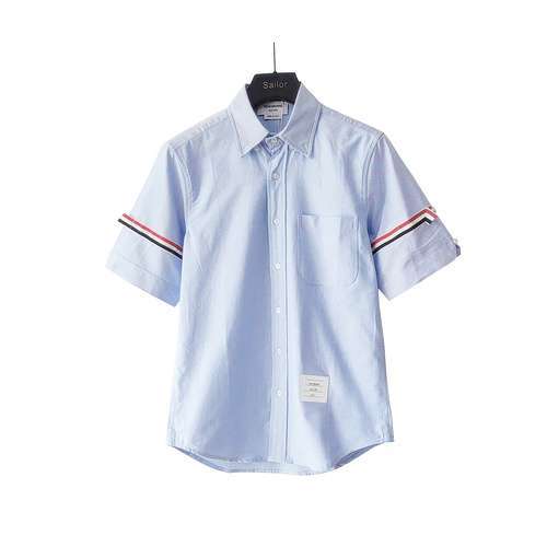 Tom BrownTB camicia classica doppia fascia da braccio a maniche corte rossa, bianca e blu