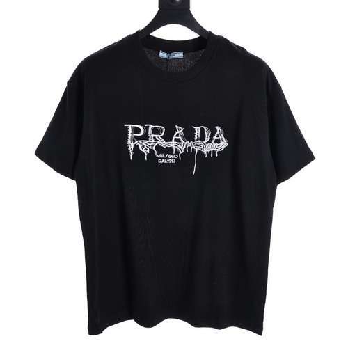 Tshirt a maniche corte con ricamo tridimensionale con logo PRD in corda