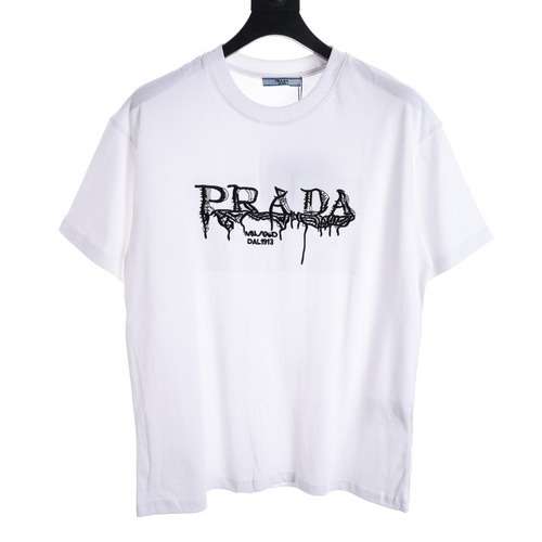 Tshirt a maniche corte con ricamo tridimensionale con logo PRD in corda