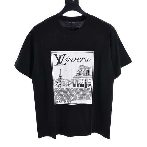 T-shirt a maniche corte con stampa quadrata della torre del logo LV