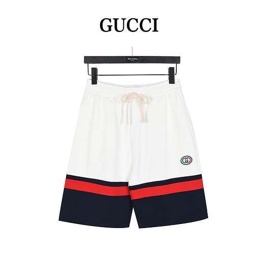 Shorts con doppia G ricamata patchwork a righe Gucci