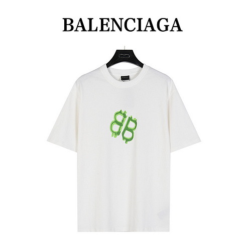 BLCG Balenciaga 24ss fluorescent green hand-painted double B short-sleeved T-shirt