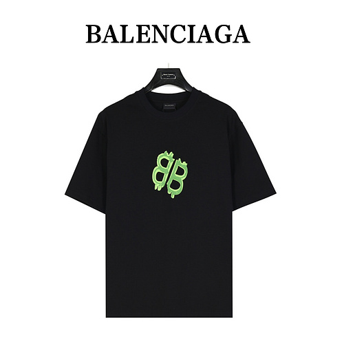 BLCG Balenciaga 24ss fluorescent green hand-painted double B short-sleeved T-shirt