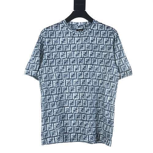 Tshirt FD Fendi FD blu a maniche corte con stampa completa FF