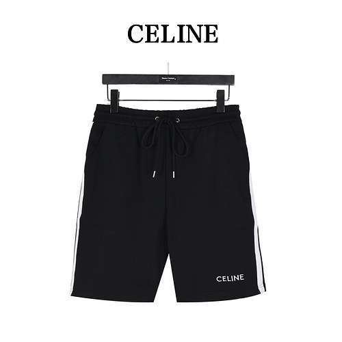 Pantaloncini con web laterale ricamato CE Celine con piccole lettere