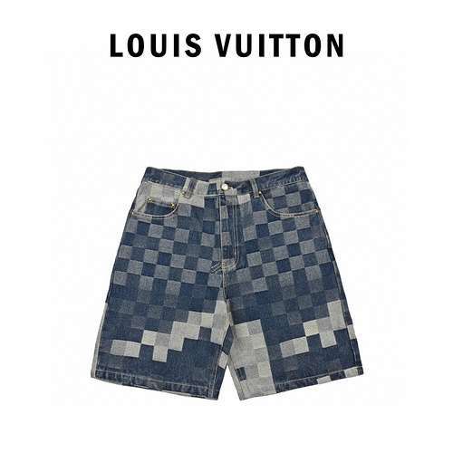 Pantaloncini di jeans a scacchiera sfocata LV Louis Vuitton 24SS