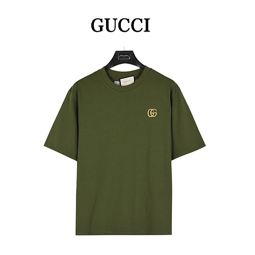 G Gucci gold double G embroidered short sleeves