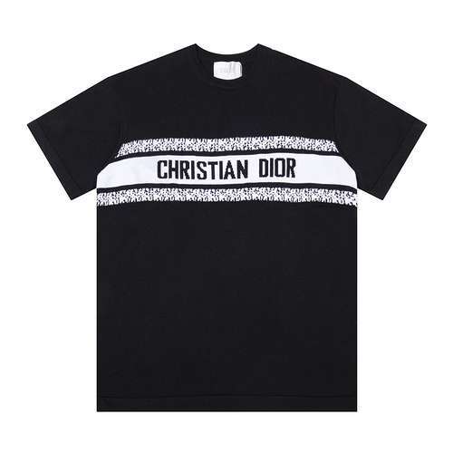 T-shirt a maniche corte in lana lavorata a maglia jacquard a contrasto con nuovo logo CD Dior