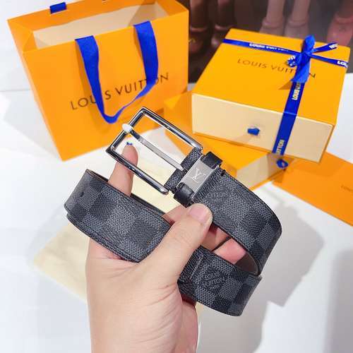 LV original men's leather belt counter quality LV men's belt ready stock wholesale width 3.5CM compl