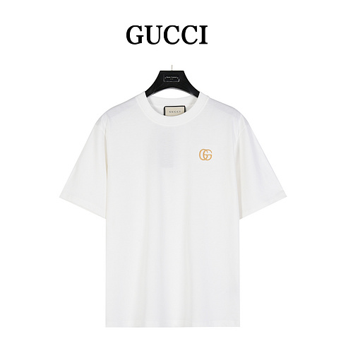 G Gucci gold double G embroidered short sleeves